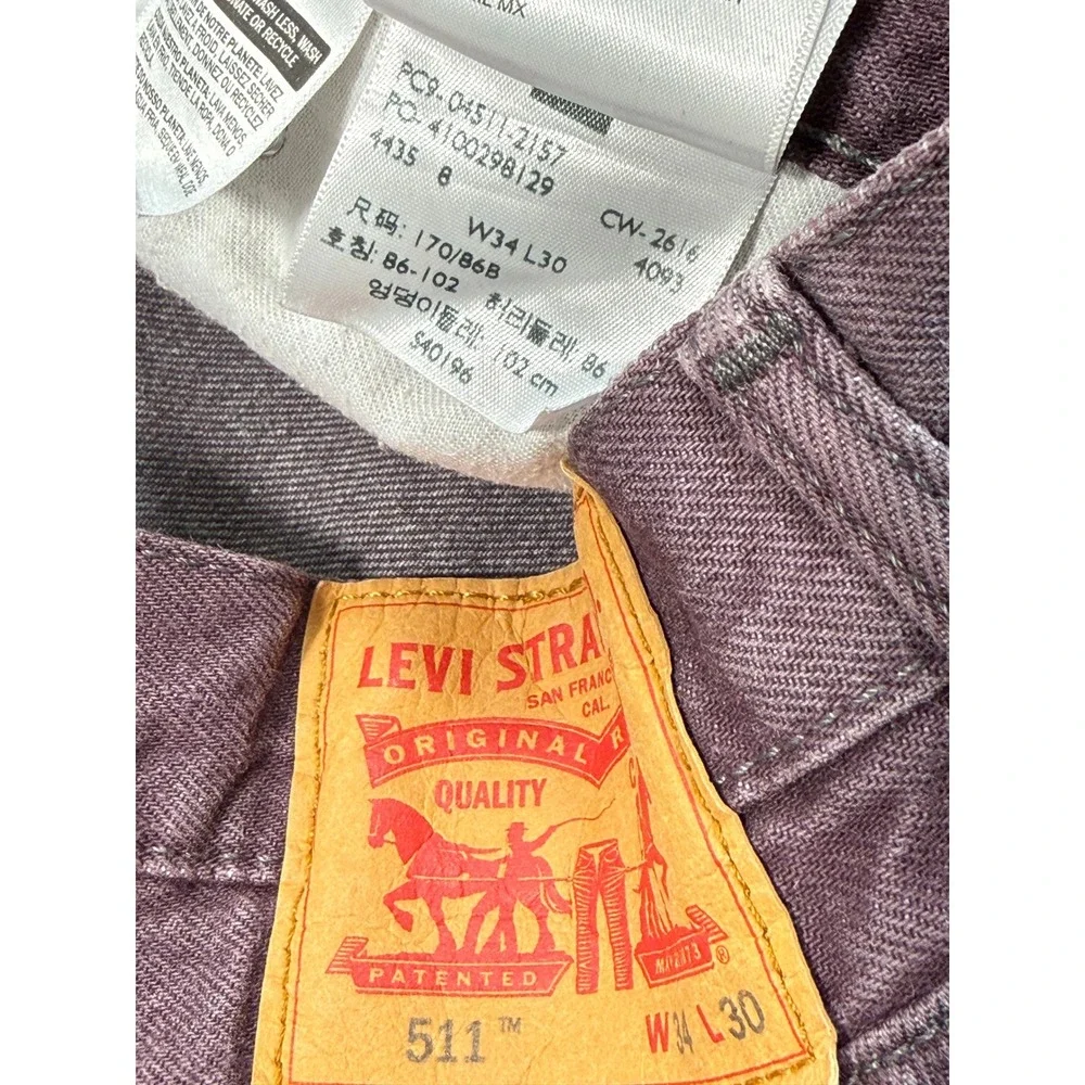 Levis 511 Slim Fit Rare White Oak Cone Denim Jeans Mens 34x29 Faded Purple Indie